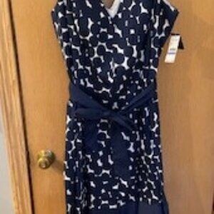 Nine West Navy Blue/White Sleeveless Dress with bow Size 18